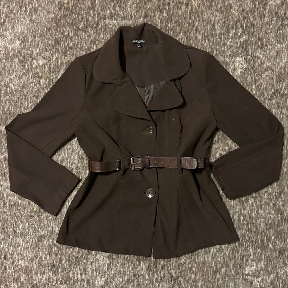 Notations Belted Jacket Brown | Women Size Petite Medium PM